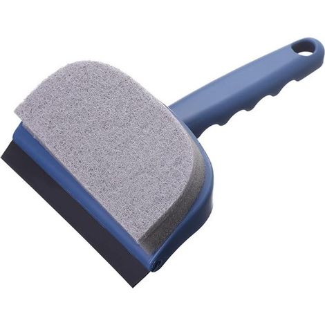 Brosse de nettoyage pour carrelage de salle de bain - Nettoyant pour vitres - Double face avec grattoir et éponge - 1 pièce - Bleue