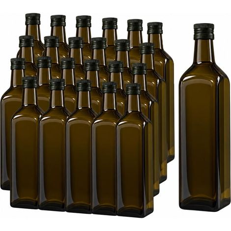 Set 24 bottiglie Marasca in vetro da 750 ml con tappo salvagoccia - Vetro verde UVAG resistente - Ideale per olio, aceto, liquori e condimenti