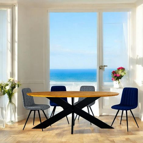 Table ovale en chêne huilé avec pied central en métal noir 240 cm RAGUSE (1/4)