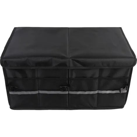Organisateur de coffre grande capacité, multi-compartiments, en tissu Oxford imperméable, boîte de rangement pliable de 55 L avec poignées, idéale pour les voyages et le camping, couleur noire, sans c (1/3)