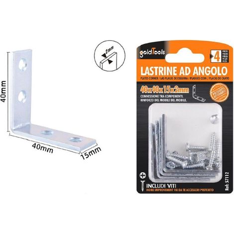 Kaela - Set 4 Pz Lastrine Ad Angolo Lastrina Angolare 40x40x15x2mm Con Viti Mobili 57112 - (1/2)