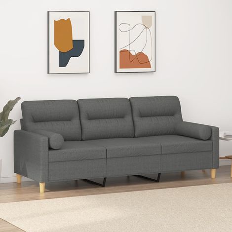 Canapé 3 places gris foncé en tissu avec 2 coussins, 198 x 77 x 80 cm - PANGIVO (1/5)