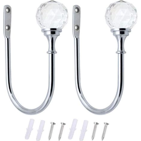 2 Embrasses à Rideaux Crochets Rideaux En Cristal Embrasses Métal U Curtain de Boule Crochet de Rideau Pour Les Crochets de Rideaux Lourds Et Légers Crochet à Crochet Argent (1/5)