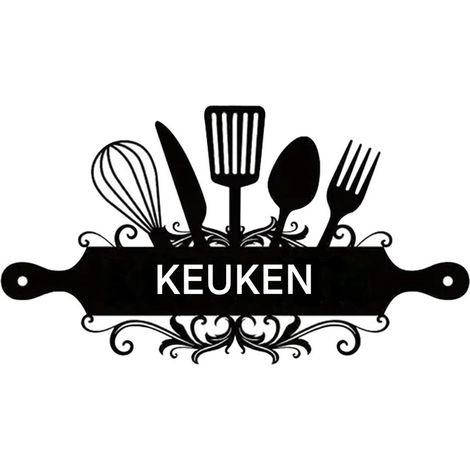 Elkuaie Tableaux de Cuisine en Métal - Tableaux de Cuisine Rétro - Décoration Murale en Métal Noir - 1 Pièce - Noir (1/5)
