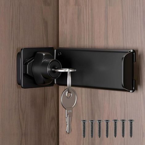 Serrure de porte à angle droit (90 degrés), avec clé, verrou coulissant à angle droit, adaptée aux portes de grange/portes de placard/portes d'armoire s'ouvrant vers l'extérieur. (1/4)