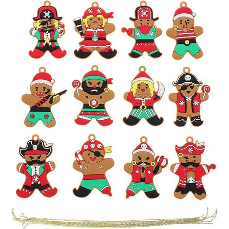 12 pendentifs pirates bonhomme en pain d'épice pour Noël et Halloween, décorations pour sapin de Noël-7x5cm-Colorful (1/3)