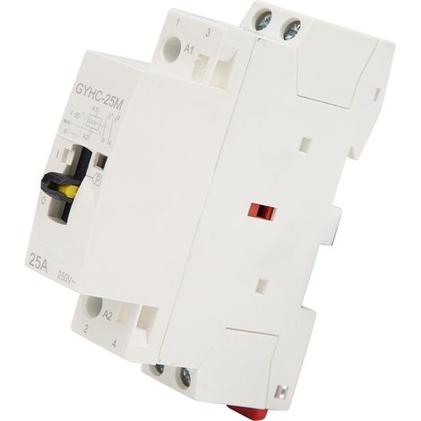 Contacteur secteur domestique 2P 25A 220V 50Hz sur rail DIN avec interrupteur de commande manuel (1/5)