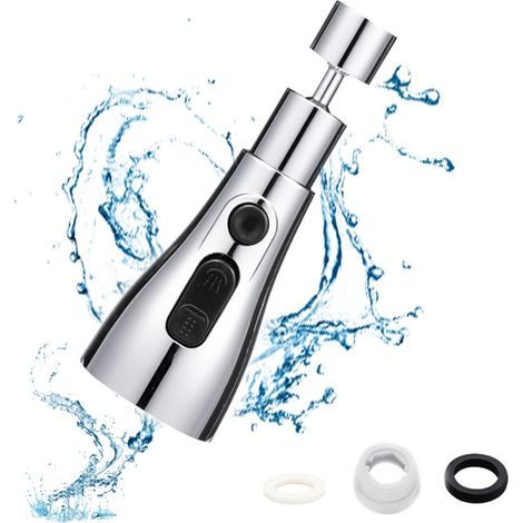 Tête de Robinet de Cuisine, Douchette Evier Cuisine Robinet 360 Degres, 3 Modes, Remplacement du robinet de cuisine, Robinet Anti-éclaboussures Universel, pour Mitigeur Cuisine, Argent (1/5)