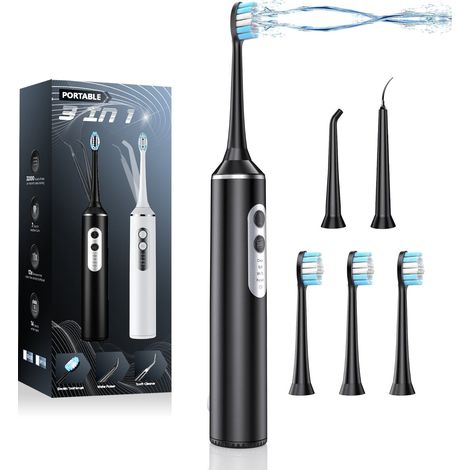 Water Flosser with Electric Toothbrush, Teeth Cleaning Kit with 4 Modes, Portable Water Flosser for Travel and Home, White