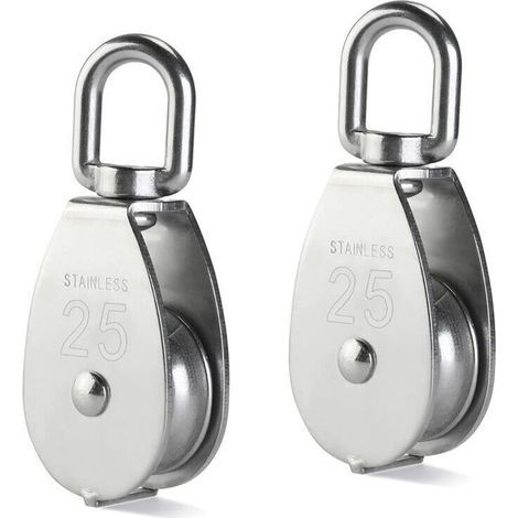 2 piezas de polea simple de acero inoable, polea de acero inoable 304 M25, polea de elevación de 400 kg - Plata (1/5)