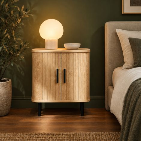 Mesita de noche con puertas correderas 48 x 40 x 48 cm roble OKMYHOME (1/5)