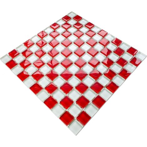 Ilcom mosaico in vetro su rete per bagno e cucina  30cm x 30cm  - Red Cross (1/4)