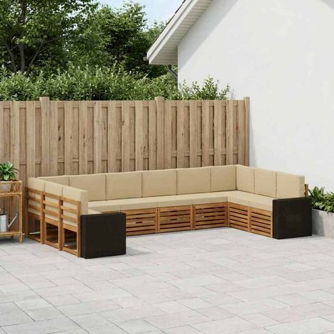 vidaXL Outdoor-Sofagarnitur 10 pcs Natur und Beige Polyester (1/5)