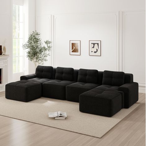 4-Sitzer Sofa modular aus Cord Schwarz, boneless, Tiefsitz 74 cm, flexibel als U-Form oder Schlafsofa (1/5)