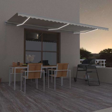 Auvent manuel rétractable avec LED - Auvent de jardin Soleil imperméable 600x300 cm Crème BV853553 - BonneVie (1/5)