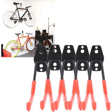 Set mit 5 robusten, wandmontierten Garagenhaken mit rutschfester Beschichtung. Praktische J-förmige Haken zum Aufhängen von Leitern, Fahrrädern, Seilen, Besen und Gartengeräten. (1/5)