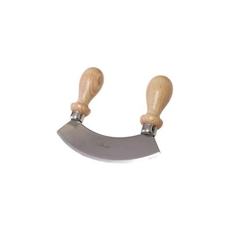 MEZZALUNA IN ACCIO INOX CON MANICO IN LEGNO  cm.14x3,5x12h.    CALDER