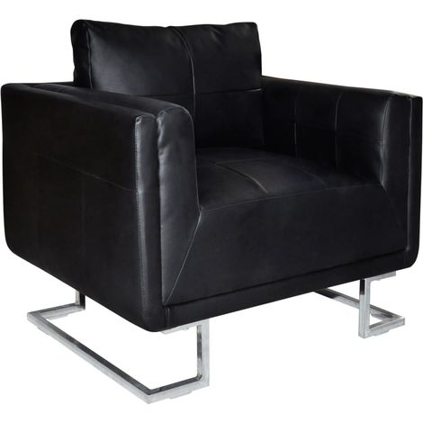 vidaXL Poltrona a Pozzetto con Gambe Cromate Nera in Similpelle (1/5)