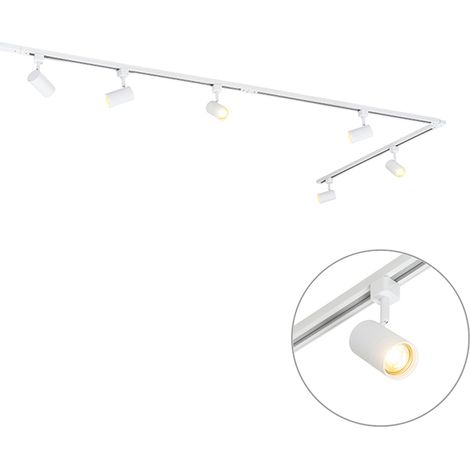 Modern Track Lighting System with 6 White Spotlights 1-Phase 300cm - Iconic Jeana