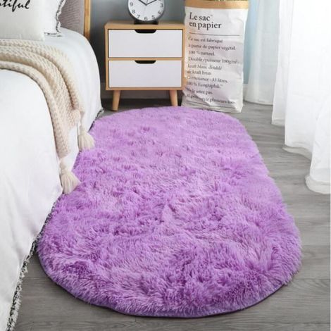 Tapis Ovale - 80 x 160 cm - Violet - Polyester Shaggy - Pour Chambre Salon Balcon - 1 Pièce (1/3)