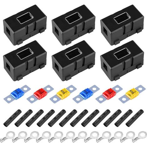 Boîte à fusibles pour voitures, véhicules et camions : 6 porte-fusibles ANS, 6 porte-fusibles Midi, fusibles Mega 40 A, 50 A, 60 A