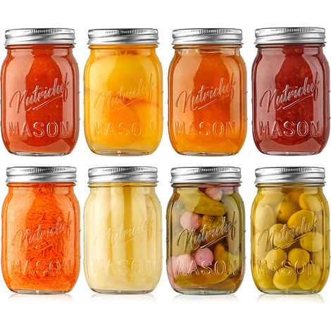 NutriChef Set 8 Barattoli Vetro con Coperchio 473 ml, Contenitore Miele e Barattolo Vetro per Marmellata, Fiocchi d’Avena, Gelatina, Miele, Candele, Fai-da-Te, Casa e Cucina (1/5)