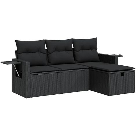 vidaXL 4 Piece Garden Sofa Set with Cushions Black Poly Rattan (1/5)