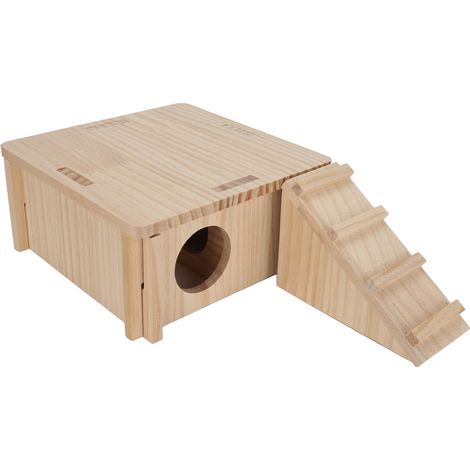 Cachette en bois pour hamster, maison en bois naturel haute densité, polyvalente, avec échelle (1/5)