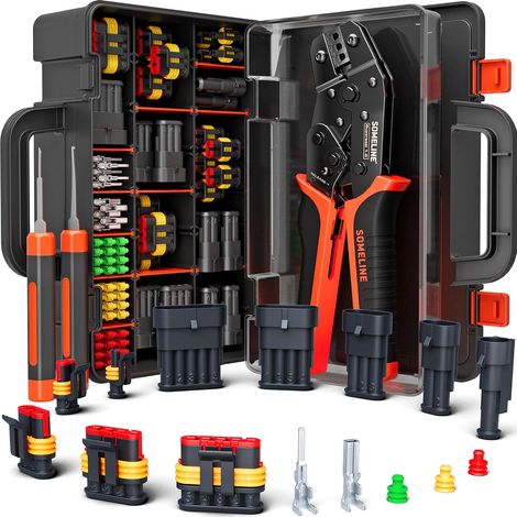 Kit de connecteurs automobiles étanches, Pince à sertir 0,34–2,5 mm², avec connecteurs 1/2/3/4/5 broches, outil de démontage Pince à sertir compatible avec les connecteurs série 1.5 (1/5)