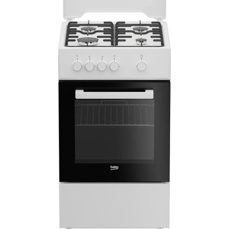 Beko – Cuisinière gaz 4 foyers FSG522DWC – Four gaz 55L – Largeur 500mm – Acier émaillé – Commande rotative (1/5)