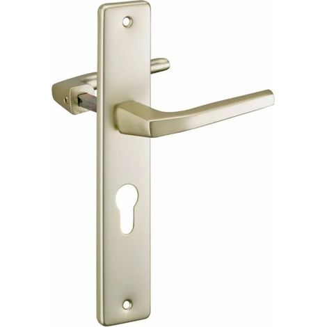 Béquille double en aluminium anodisé couleur champagne – Trou de cylindre 8mm – Entraxes 56mm – Usage durable pour portes d'entrée (1/2)