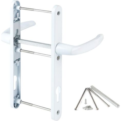 Poignée de porte 92 mm - Blanc - Accessoires de montage inclus - Aluminium - Longueur totale : 250 mm - Pour portes d'entrée, intérieures et de terrasse (1/5)