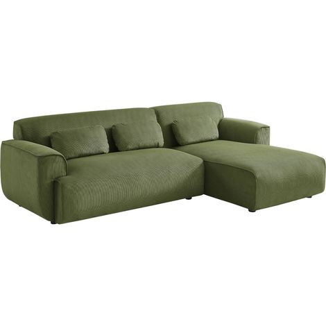 sweeek - Ecksofa aus Cord, 2-3 Sitzer, Recamiere rechts, Cord, Grün