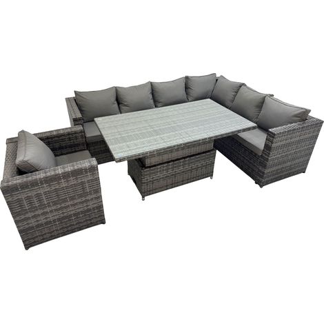 Fimous 7 Seater Rattan Height Adjustable Rising Lifting Table Corner Sofa Sets with Chair Dark Grey Mixed (1/5)