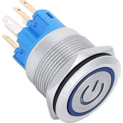 2 boutons-poussoirs autobloquants en acier inoxydable massif 3-6 V CC, 22 mm, 6 pôles, avec SignBlue (1/5)