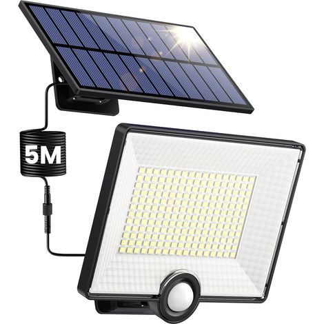 Solarbetriebene Außenleuchte mit Bewegungsmelder, [3 Modi/204 LEDs/2000 lm], wasserdicht (IP65), LED-Strahler mit 5 m Kabel für Garten und Garage (1/5)