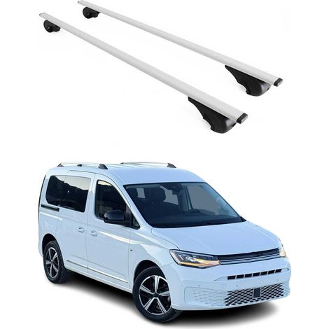 OMAC Barres de toit pour VW Caddy IV 2020-2026 – TÜV / DIN 75302:2019 – Antivol inclus – Charge max 75 kg – 2 barres Argent (1/4)