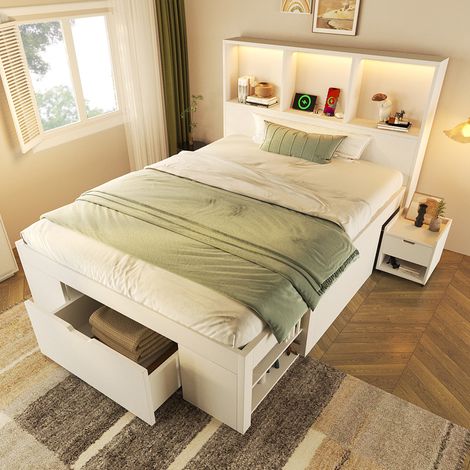 Cama individual juvenil con almacenaje y LED OKMYHOME (1/5)