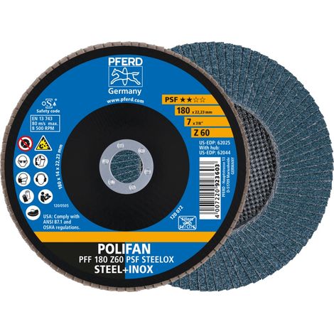 PFERD TOOLS POLIFAN Fächerscheibe PFF 180x22,23 mm flach Z60 Universallinie PSF STEELOX Stahl/Edelstahl 10 Stk (1/5)