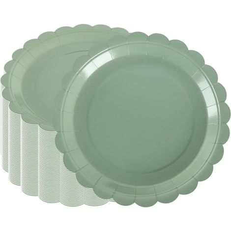 Assiettes En Carton - 50 Pièces - Vert Sauge - Forme Fleur - Anniversaire Mariage - 23 Cm (1/5)