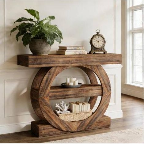 Mesa consola con 3 estantes de madera 105x30x85 cm OKMYHOME (1/5)
