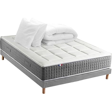 Matelas ressorts MAX 7 zones sommier rigide pack couette oreiller 160 x 200 cm Sommier Gris chiné (1/5)