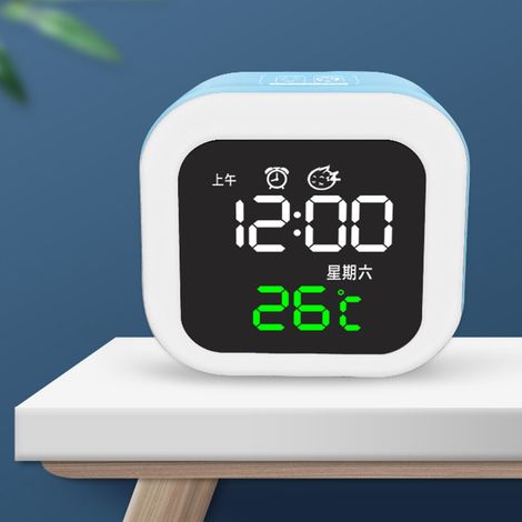 Réveil LED avec veilleuse, rechargeable par USB, design miroir, lampe de nuit réglable, horloge numérique avec pile bleue (1/5)