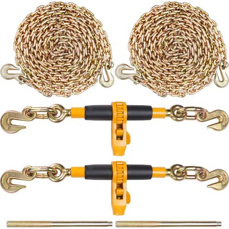 Mophorn Tensor de Cadena de Amarre Trinquete de Cadena 0,9-1,27 cm 2 Piezas Carga de 5443 kg Carpeta de Carga con Trinquete Mango Antideslizante para Asegurar Cargas, Transporte, Remolques de Camión