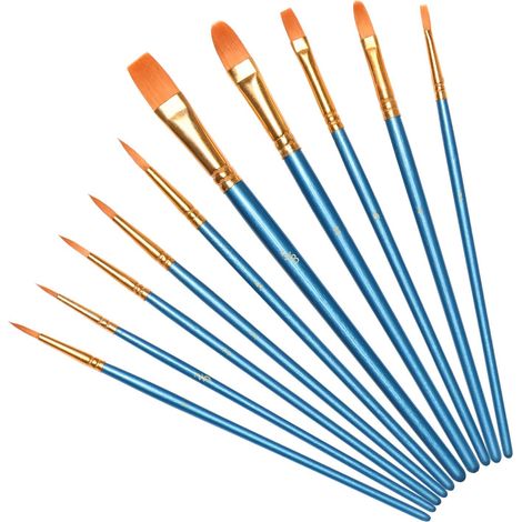 Pinceau biseauté, pinceau d'artiste, ensemble de 10 pinceaux pour la peinture, ensemble de pinceaux idéal pour débutants, enfants, artistes et amateurs de peinture, en bois, bleu, pour peintures acryl (1/5)