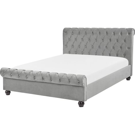 Letto Imbottito in Velluto Grigio Chiaro con Rete a Doghe 140 x 200 cm Avallon