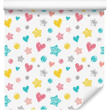 Elegante carta da parati con stelle, cuori e pois per soggiorno e camera da letto, 50x1000 cm. (1/5)