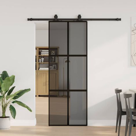Schiebetür mit Beschlag Schwarz 76x205 cm Hartglas