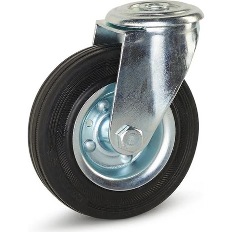 Roulette pivotante freinée - MESO - Caoutchouc inodore - Trou central - 125mm - 150kg