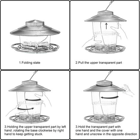 【Comedero para pájaros】Mano EcoBird MFE-03【Diseño transparente y retráctil】Plástico PC+PP de alta calidad - Dimensiones: 20 x 20 x 12 cm - Resistente a la intemperie (1/5)